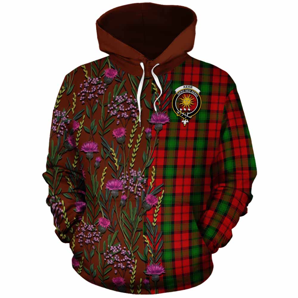 Kerr Family Crest Tartan Cotton Hoodie Scottish Thistle Flower Pattern Half Style - Tartan Vibes Clothing