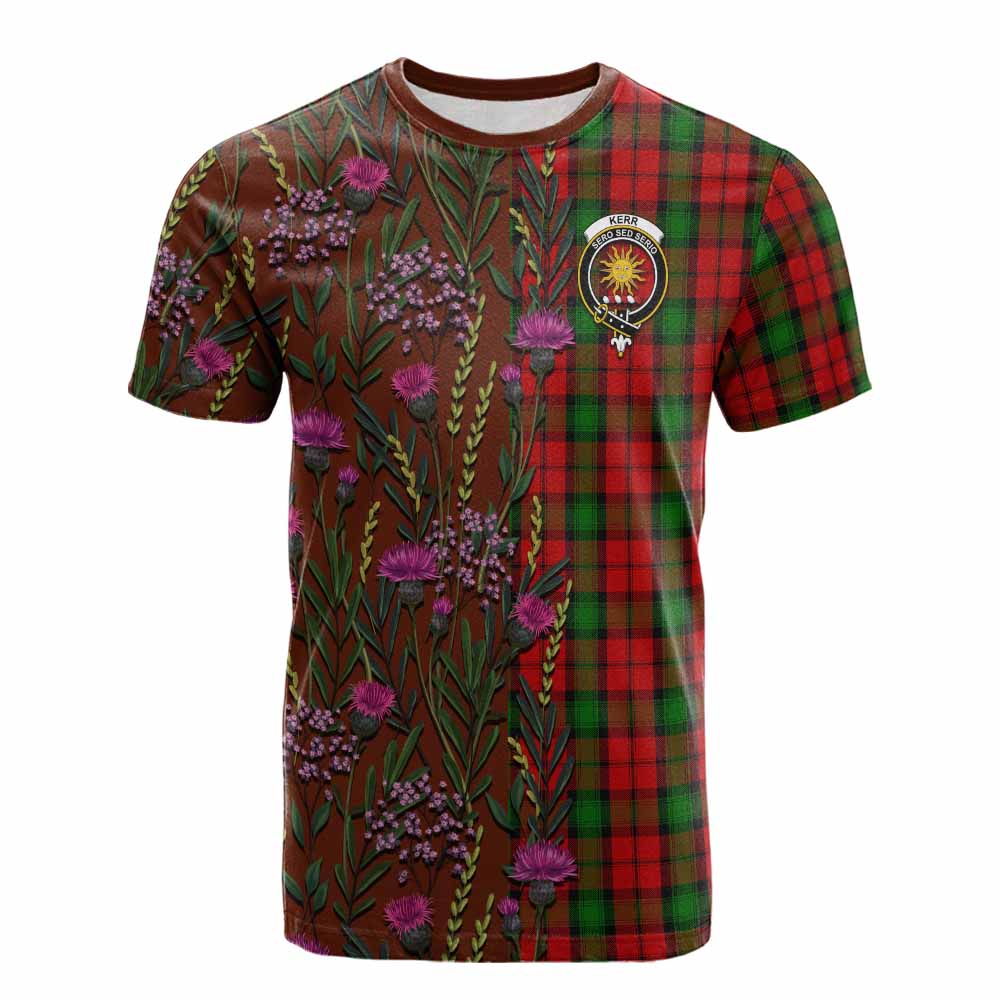 Kerr Family Crest Tartan Cotton T-shirt Scottish Thistle Flower Pattern Half Style - Tartan Vibes Clothing