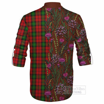 Kerr Family Crest Tartan Ghillie Shirt Scottish Thistle Flower Pattern Half Style