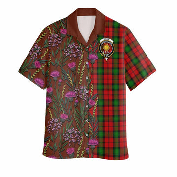 Kerr Family Crest Tartan Hawaiian Shirt Scottish Thistle Flower Pattern Half Style