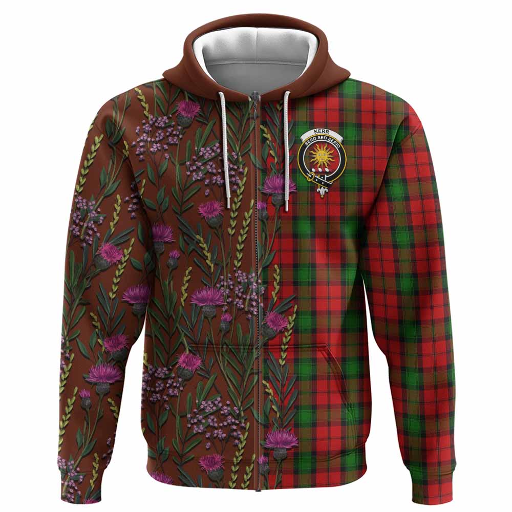 Kerr Family Crest Tartan Hoodie Scottish Thistle Flower Pattern Half Style - Tartan Vibes Clothing