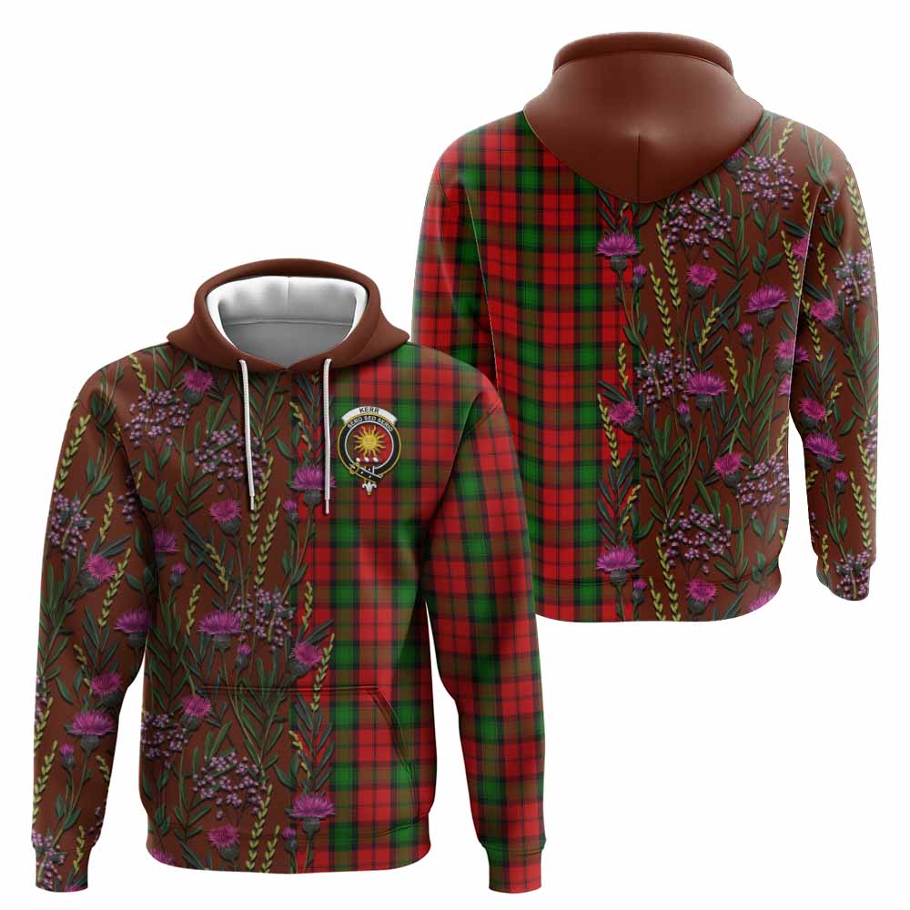 Kerr Family Crest Tartan Hoodie Scottish Thistle Flower Pattern Half Style - Tartan Vibes Clothing