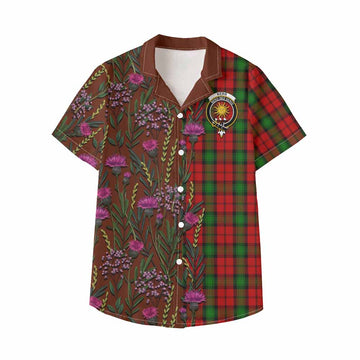 Kerr Family Crest Tartan Kid Hawaiian Shirt Scottish Thistle Flower Pattern Half Style