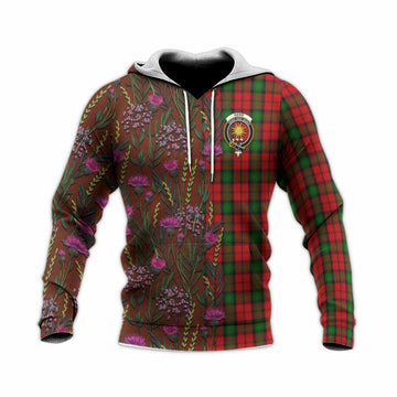 Kerr Family Crest Tartan Knitted Hoodie Scottish Thistle Flower Pattern Half Style