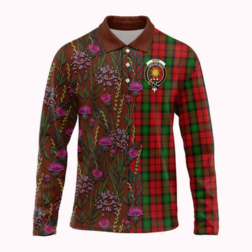 Kerr Family Crest Tartan Long Sleeve Polo Shirt Scottish Thistle Flower Pattern Half Style