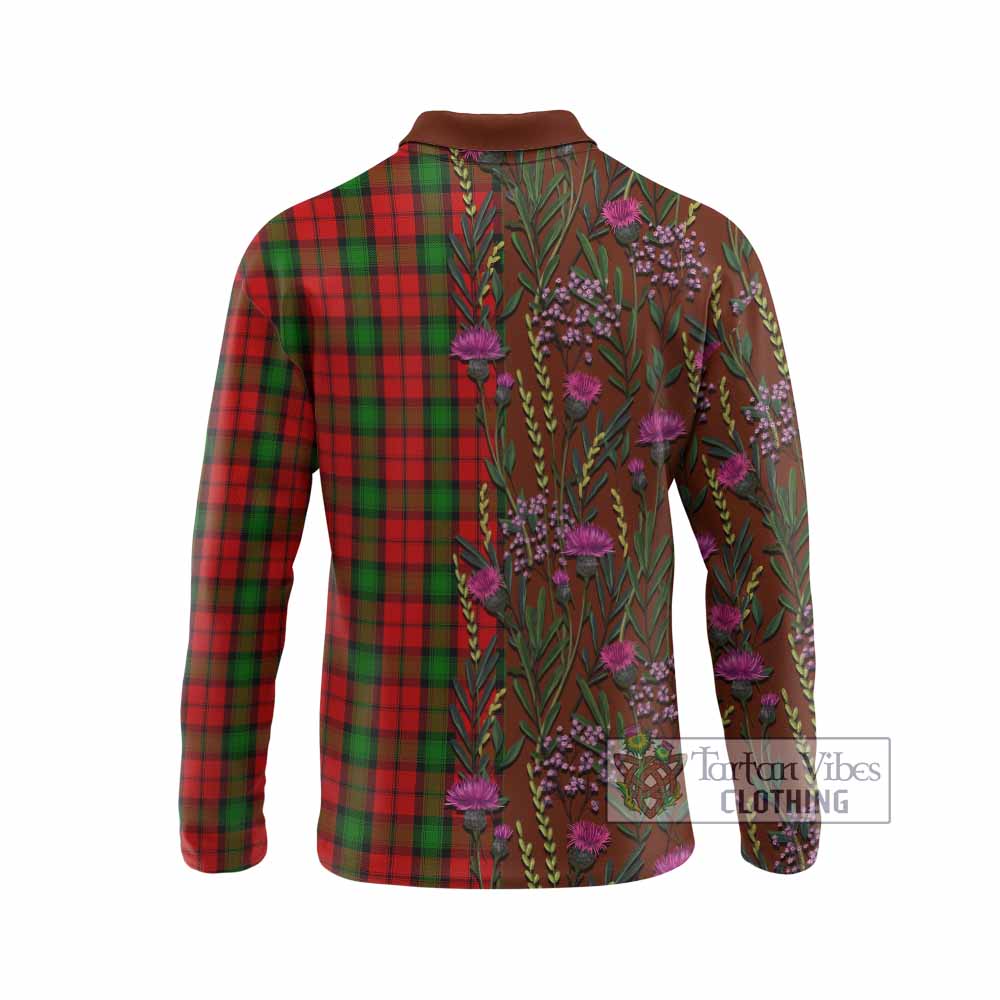 Kerr Family Crest Tartan Long Sleeve Polo Shirt Scottish Thistle Flower Pattern Half Style - Tartan Vibes Clothing