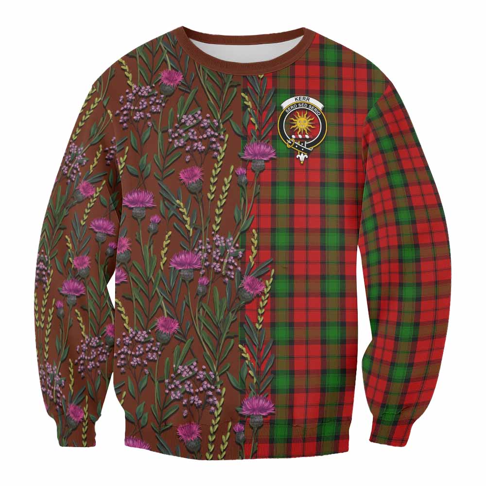 Kerr Family Crest Tartan Sweatshirt Scottish Thistle Flower Pattern Half Style - Tartan Vibes Clothing