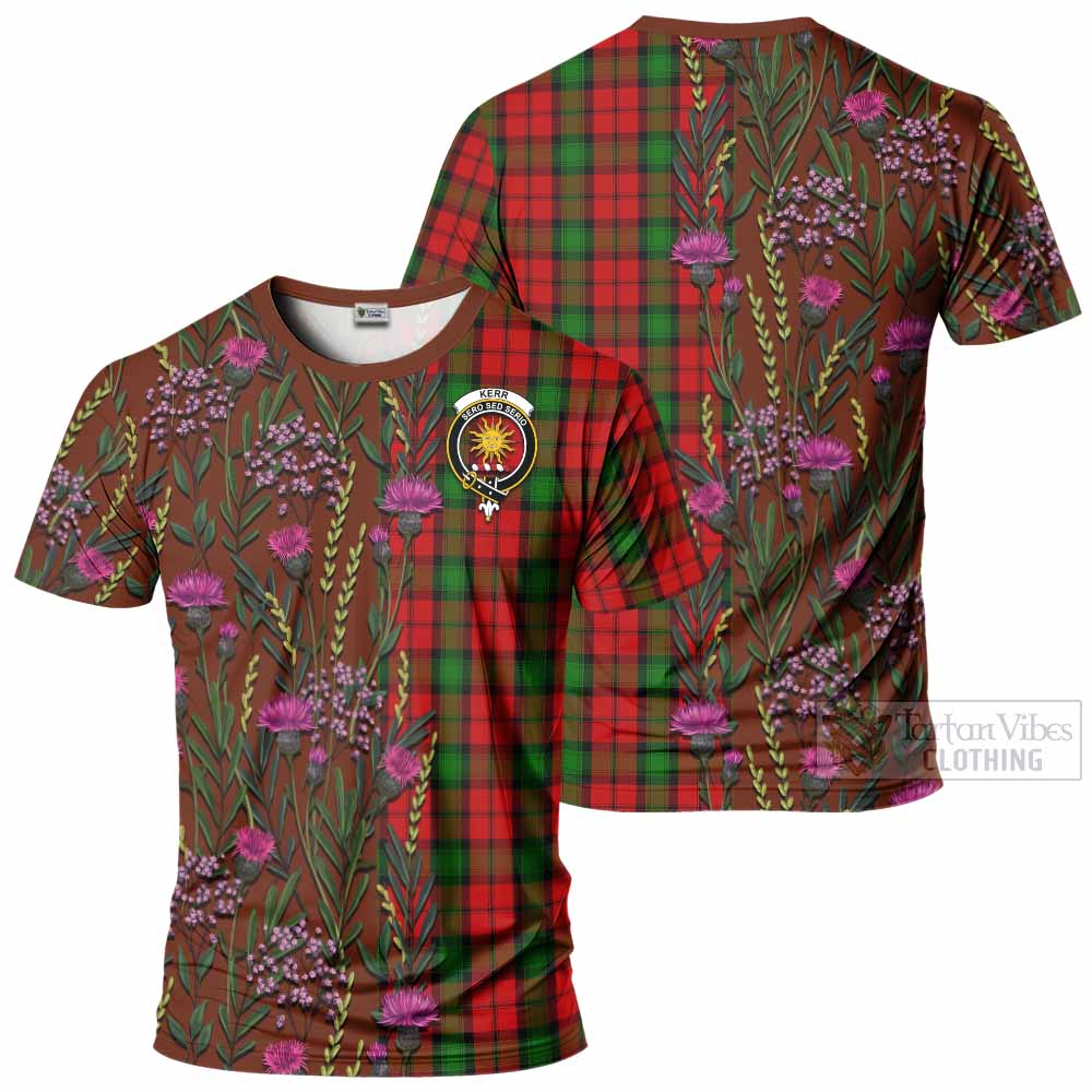 Kerr Family Crest Tartan T-Shirt Scottish Thistle Flower Pattern Half Style - Tartan Vibes Clothing
