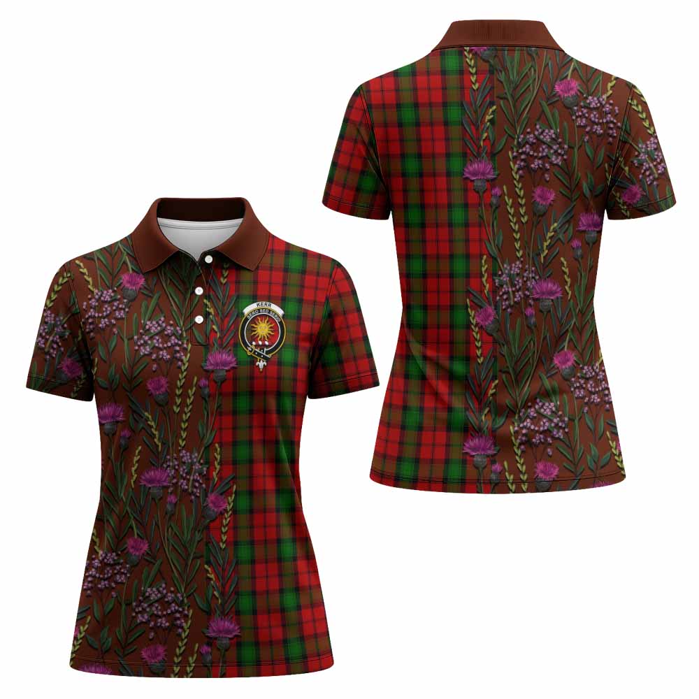 Kerr Family Crest Tartan Women Polo Shirt Scottish Thistle Flower Pattern Half Style - Tartan Vibes Clothing