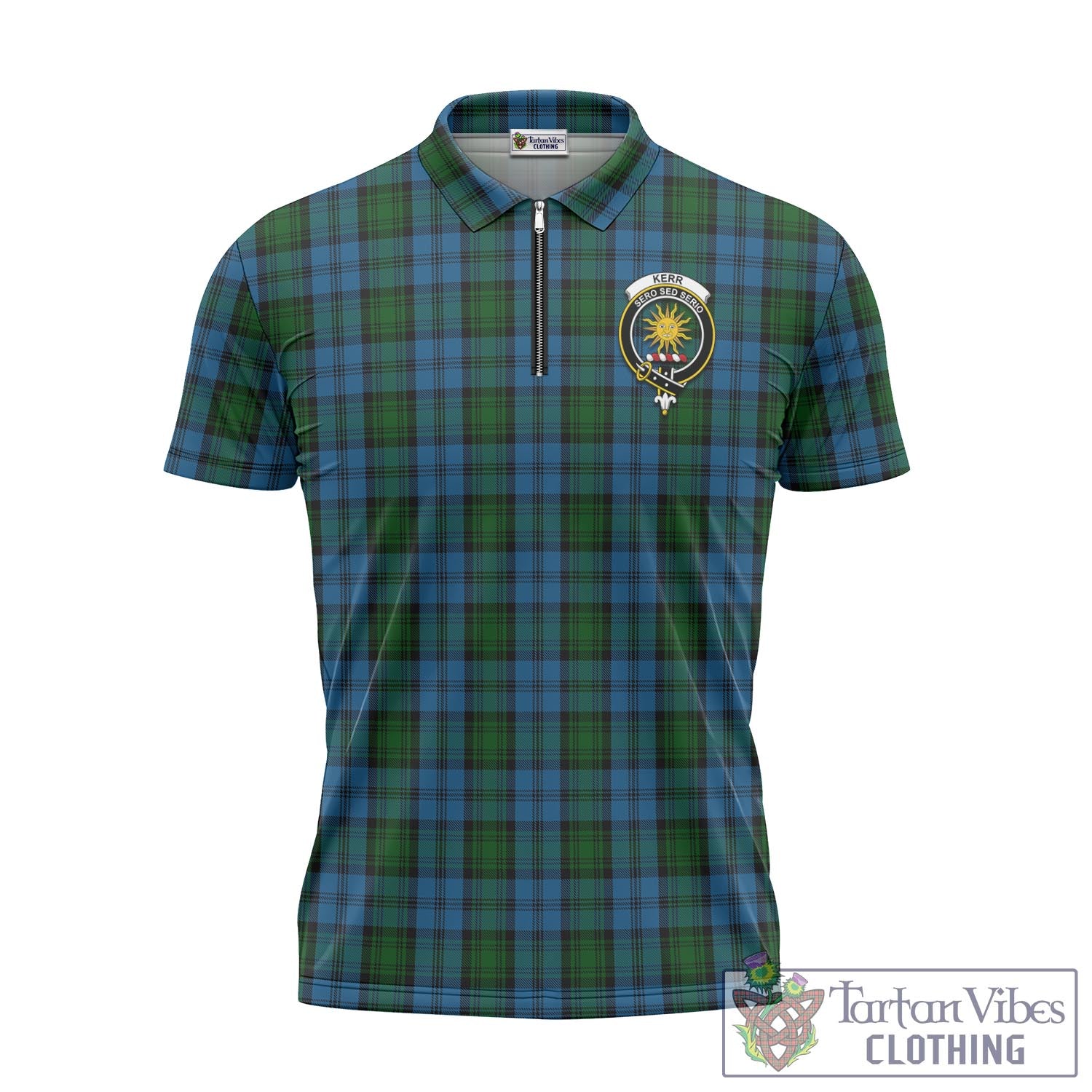Tartan Vibes Clothing Kerr Hunting Tartan Zipper Polo Shirt with Family Crest
