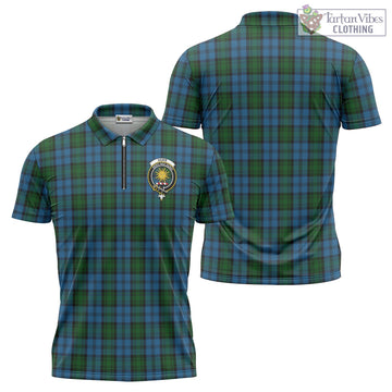Kerr Hunting Tartan Zipper Polo Shirt with Family Crest