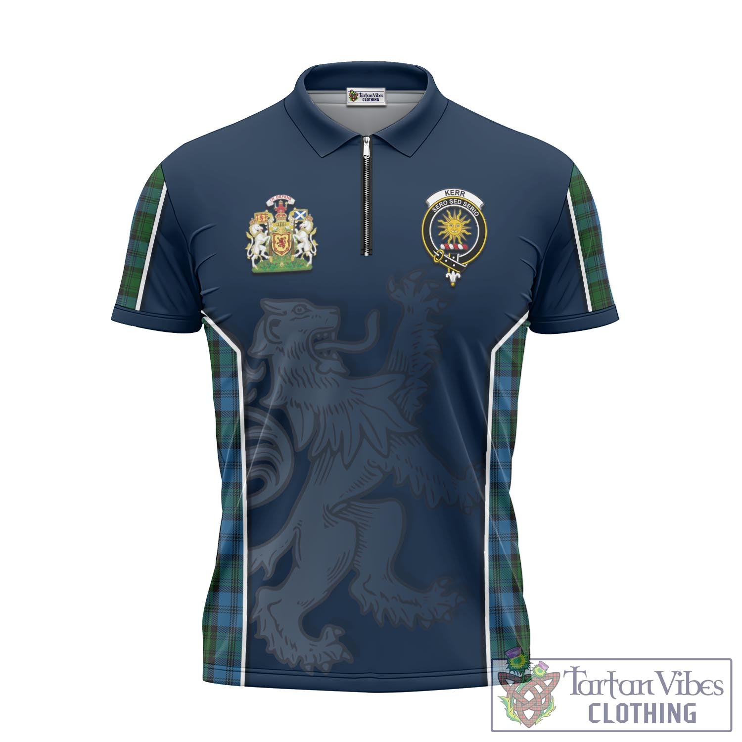Tartan Vibes Clothing Kerr Hunting Tartan Zipper Polo Shirt with Family Crest and Lion Rampant Vibes Sport Style