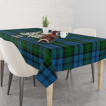 Kerr Hunting Tartan Tablecloth with Clan Crest and the Golden Sword of Courageous Legacy
