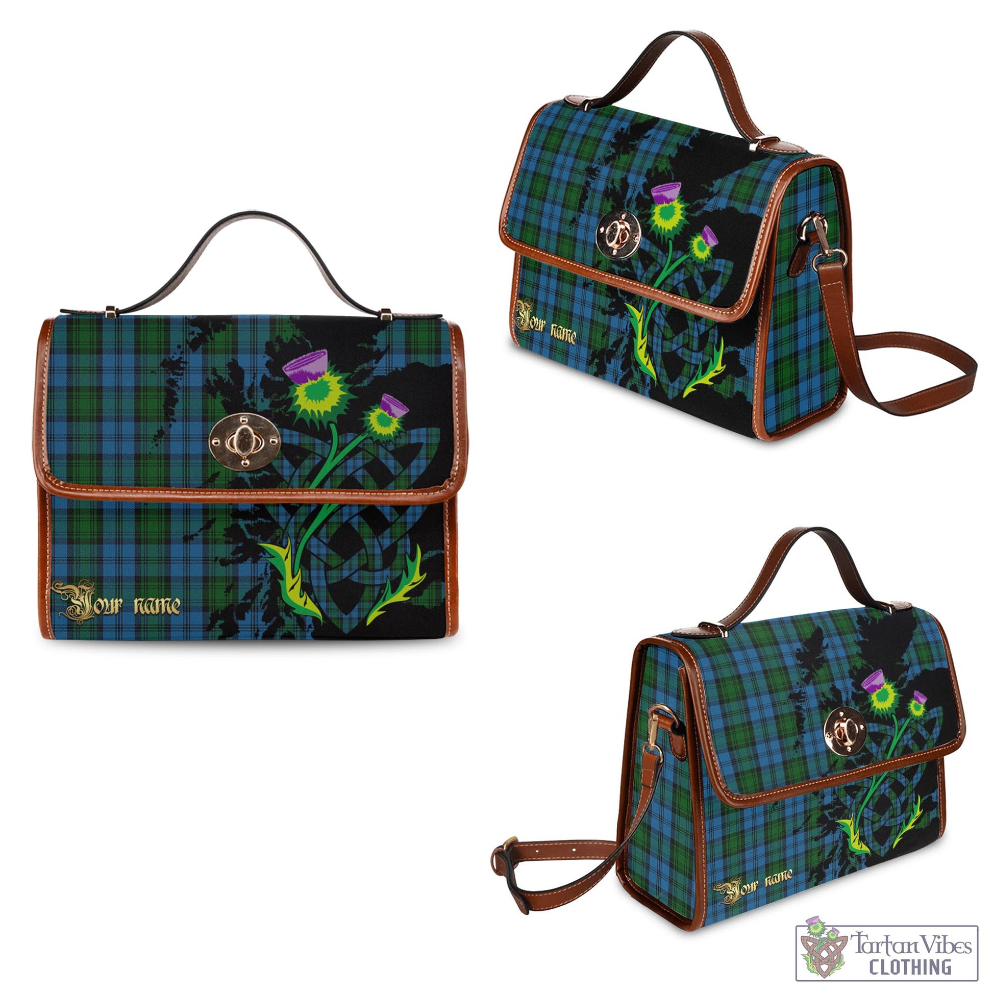 Tartan Vibes Clothing Kerr Hunting Tartan Waterproof Canvas Bag with Scotland Map and Thistle Celtic Accents