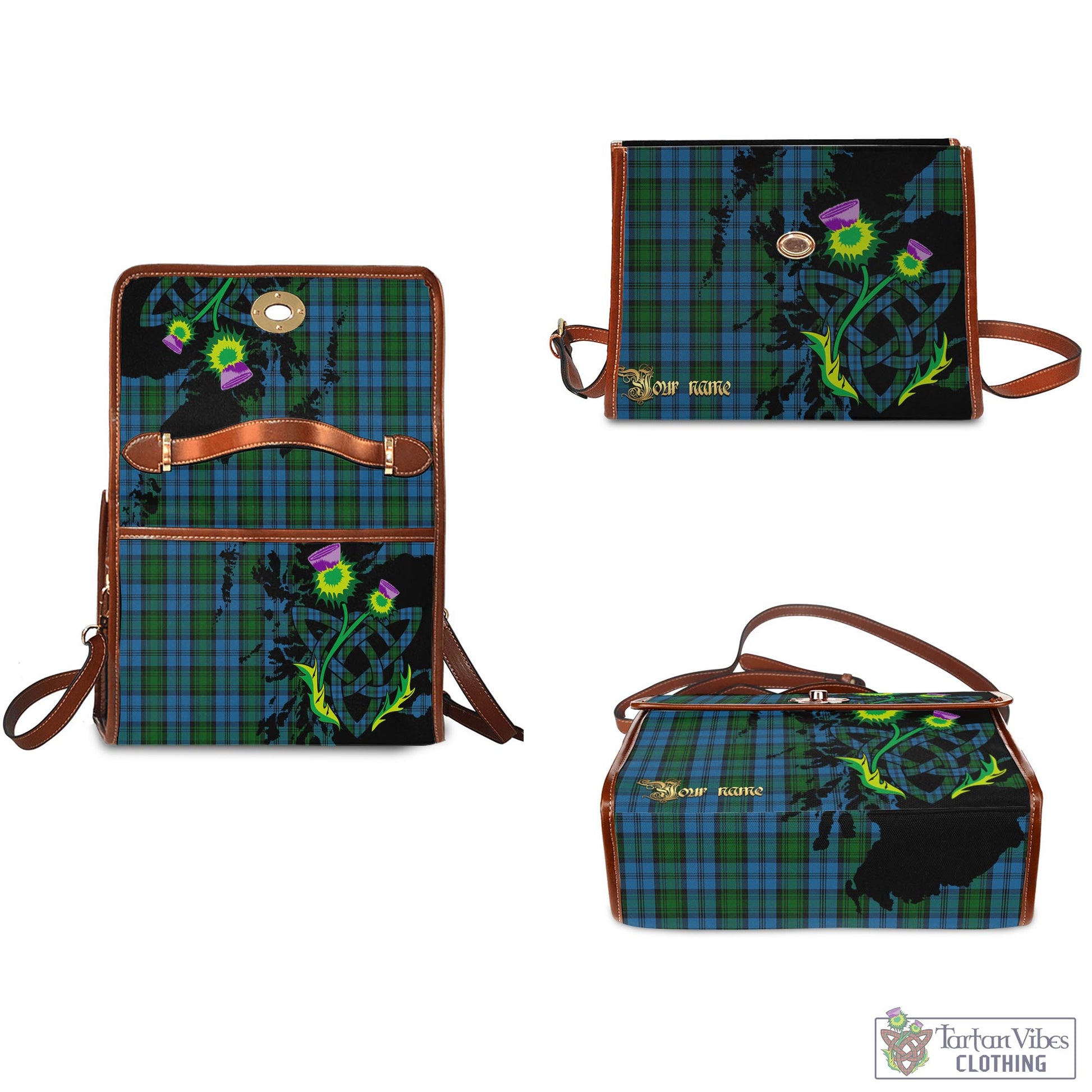 Tartan Vibes Clothing Kerr Hunting Tartan Waterproof Canvas Bag with Scotland Map and Thistle Celtic Accents