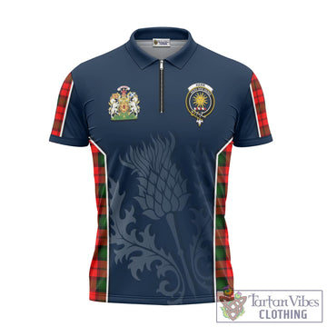 Kerr Modern Tartan Zipper Polo Shirt with Family Crest and Scottish Thistle Vibes Sport Style