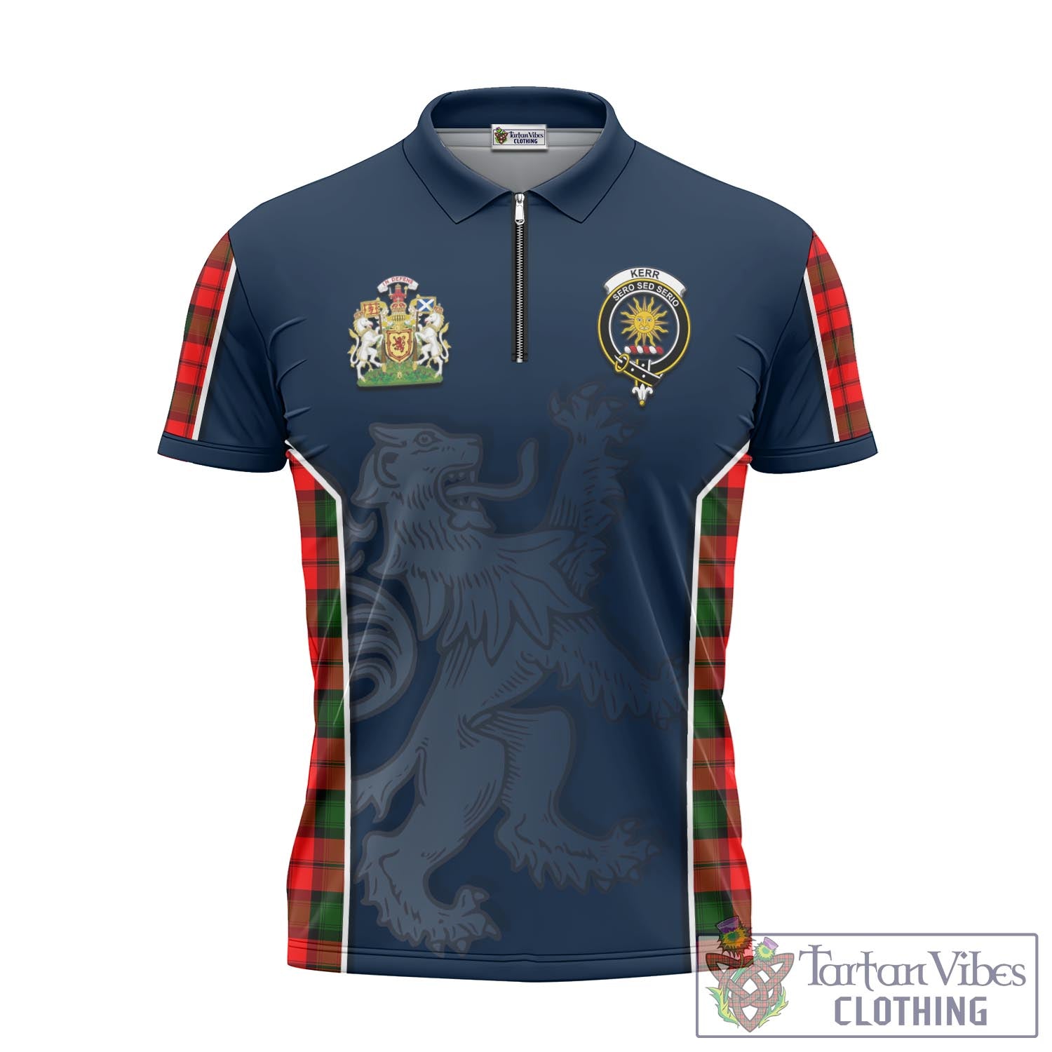 Tartan Vibes Clothing Kerr Modern Tartan Zipper Polo Shirt with Family Crest and Lion Rampant Vibes Sport Style