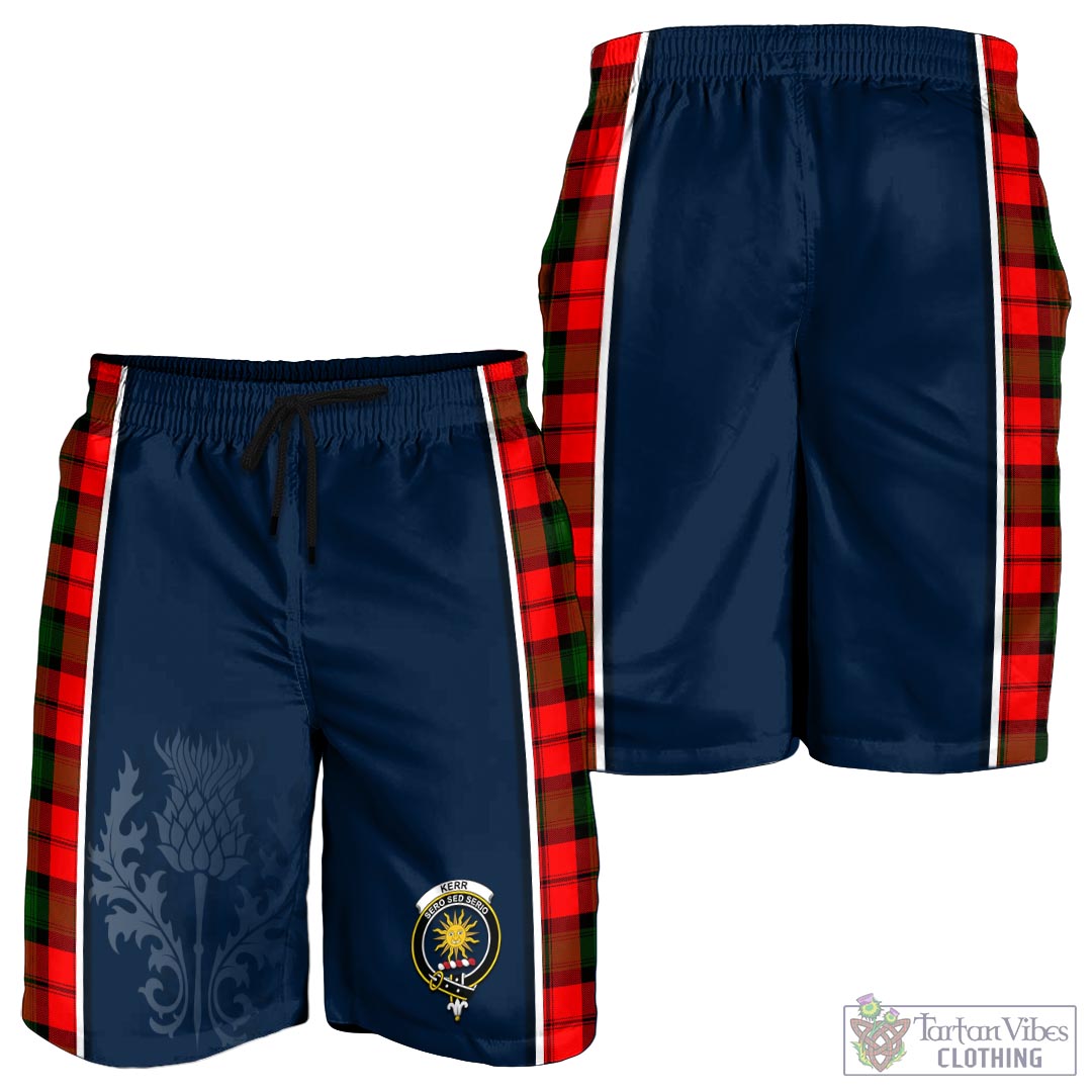 Tartan Vibes Clothing Kerr Modern Tartan Men's Shorts with Family Crest and Scottish Thistle Vibes Sport Style