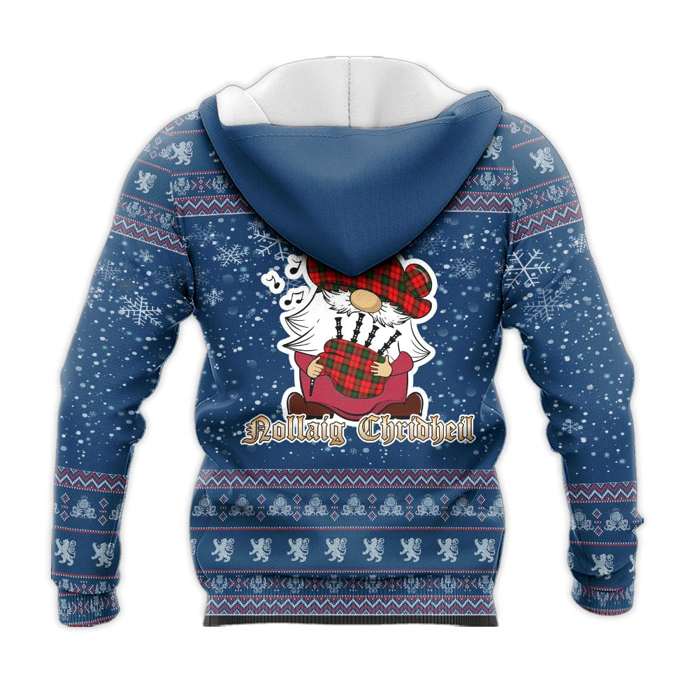Kerr Modern Clan Christmas Knitted Hoodie with Funny Gnome Playing Bagpipes - Tartanvibesclothing