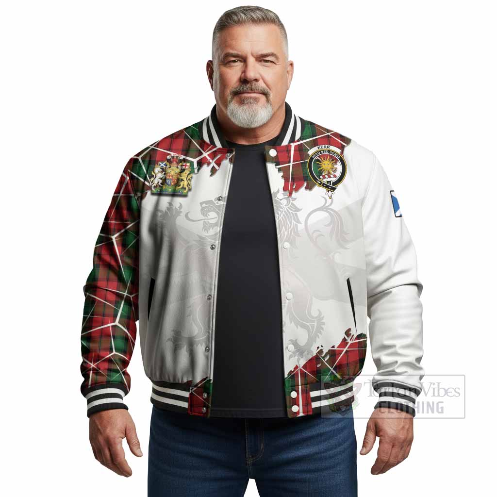 Kerr Tartan Baseball Jacket with Family Crest and Lion Rampant Grunge Style