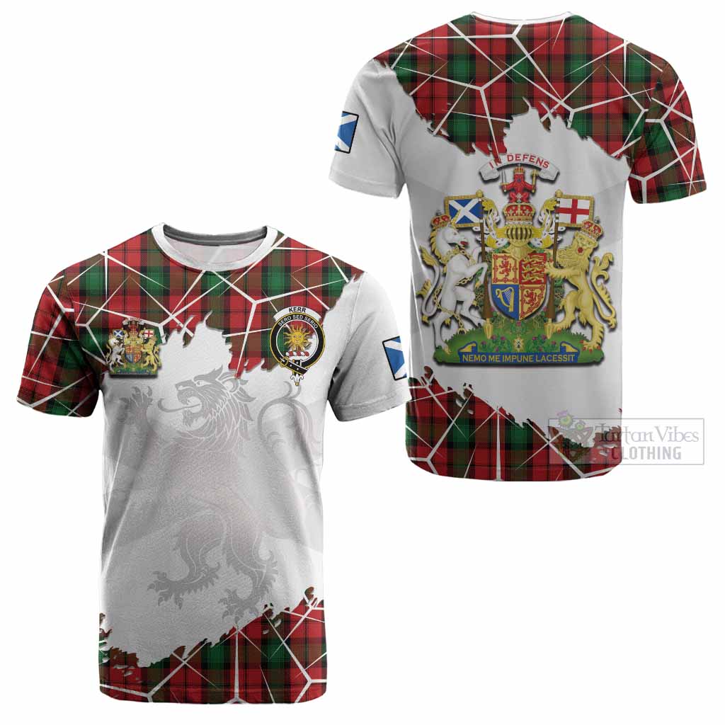 Kerr Tartan Cotton T-shirt with Family Crest and Lion Rampant Grunge Style