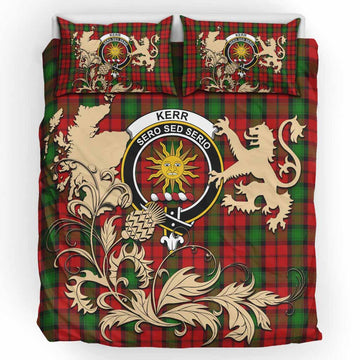 Kerr Tartan Crest Bedding Set with Scottish Iconic Symbols 