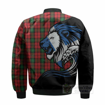 Kerr Tartan Crest Bomber Jacket Scottish Golden Lions Wave Flow