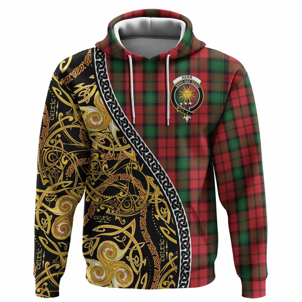 Kerr Tartan Crest Hoodie Celtic Knot and Triple Trickle Spiral Symbols