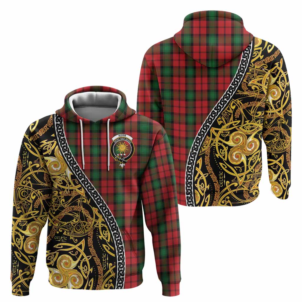 Kerr Tartan Crest Hoodie Celtic Knot and Triple Trickle Spiral Symbols