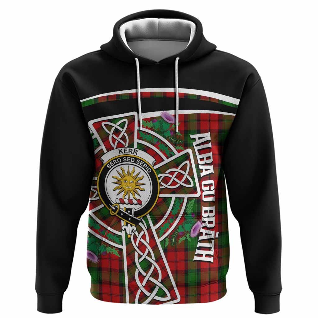 Kerr Tartan Crest Hoodie Scottish Thistle Celtic Cross Alba Gu Brath