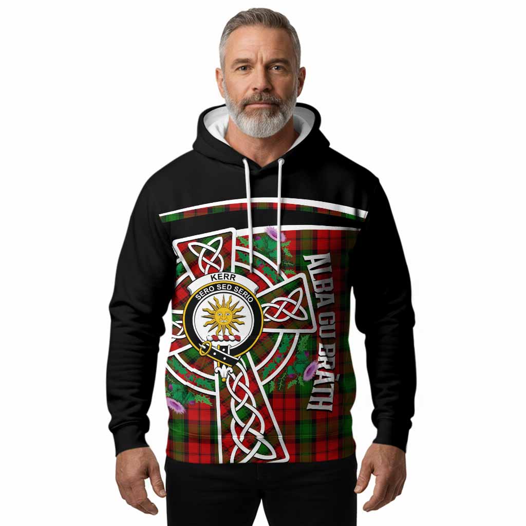 Kerr Tartan Crest Hoodie Scottish Thistle Celtic Cross Alba Gu Brath
