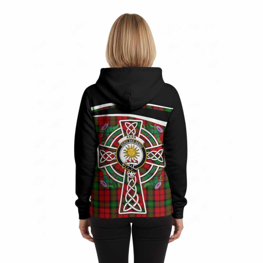 Kerr Tartan Crest Hoodie Scottish Thistle Celtic Cross Alba Gu Brath