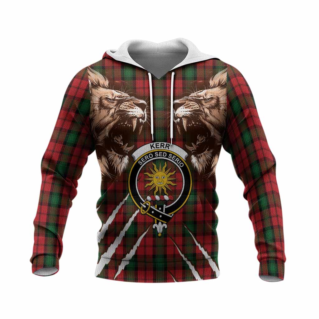 Kerr Tartan Crest Knitted Hoodie Ferocious Lion Style