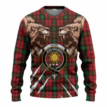 Kerr Tartan Crest Knitted Sweater Ferocious Lion Style