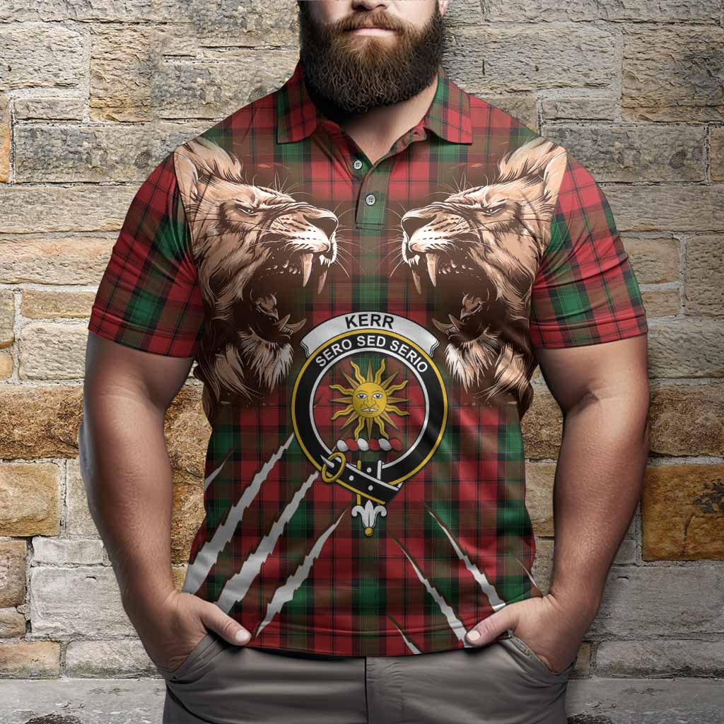 Kerr Tartan Crest Polo Shirt Ferocious Lion Style