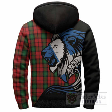 Kerr Tartan Crest Sherpa Hoodie Scottish Golden Lions Wave Flow