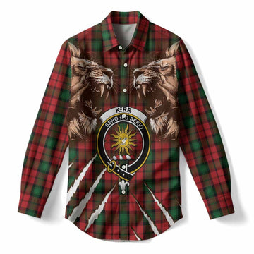 Kerr Tartan Crest Women Casual Shirt Ferocious Lion Style