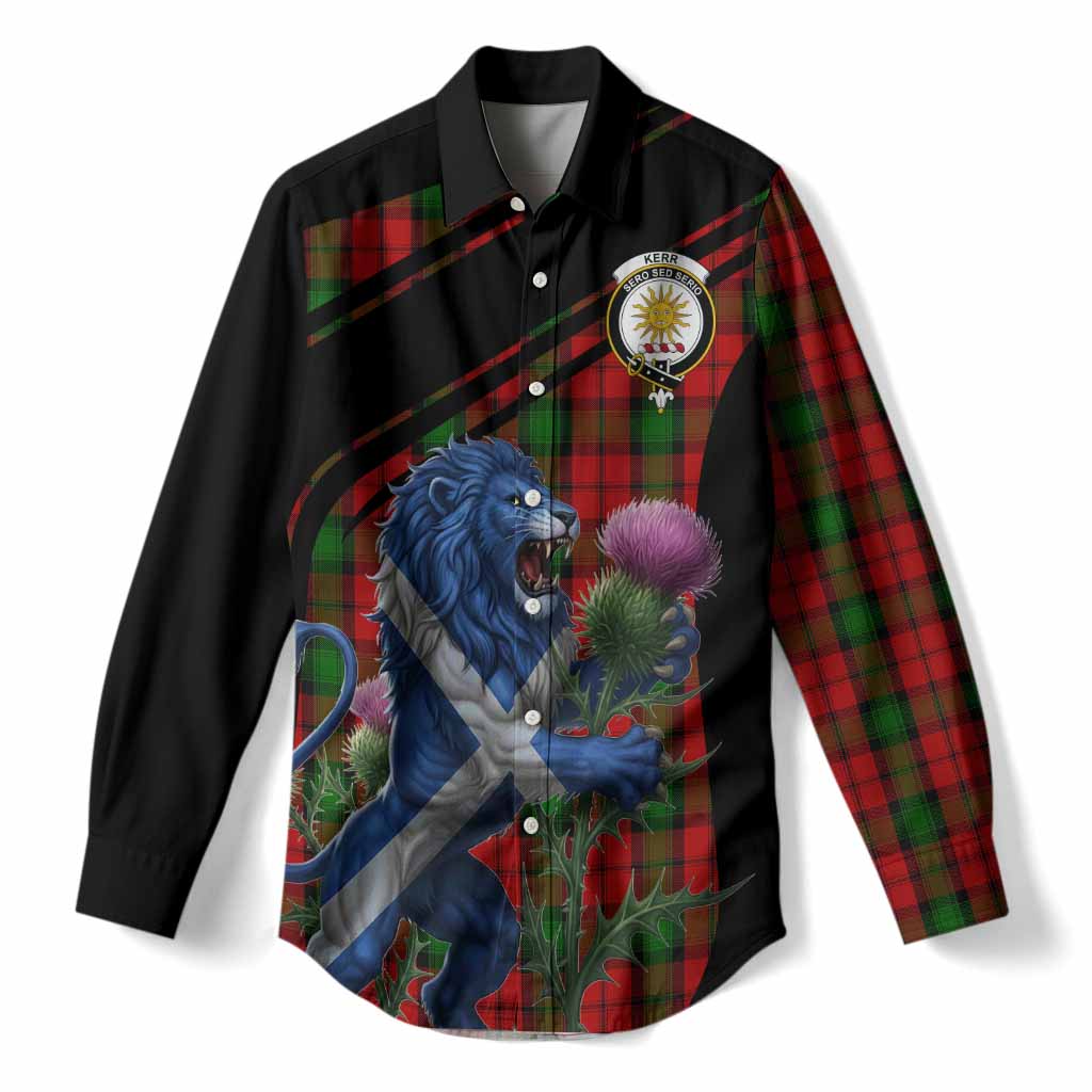 Kerr Tartan Crest Women Casual Shirt Scottish Lion Rampant Thistle