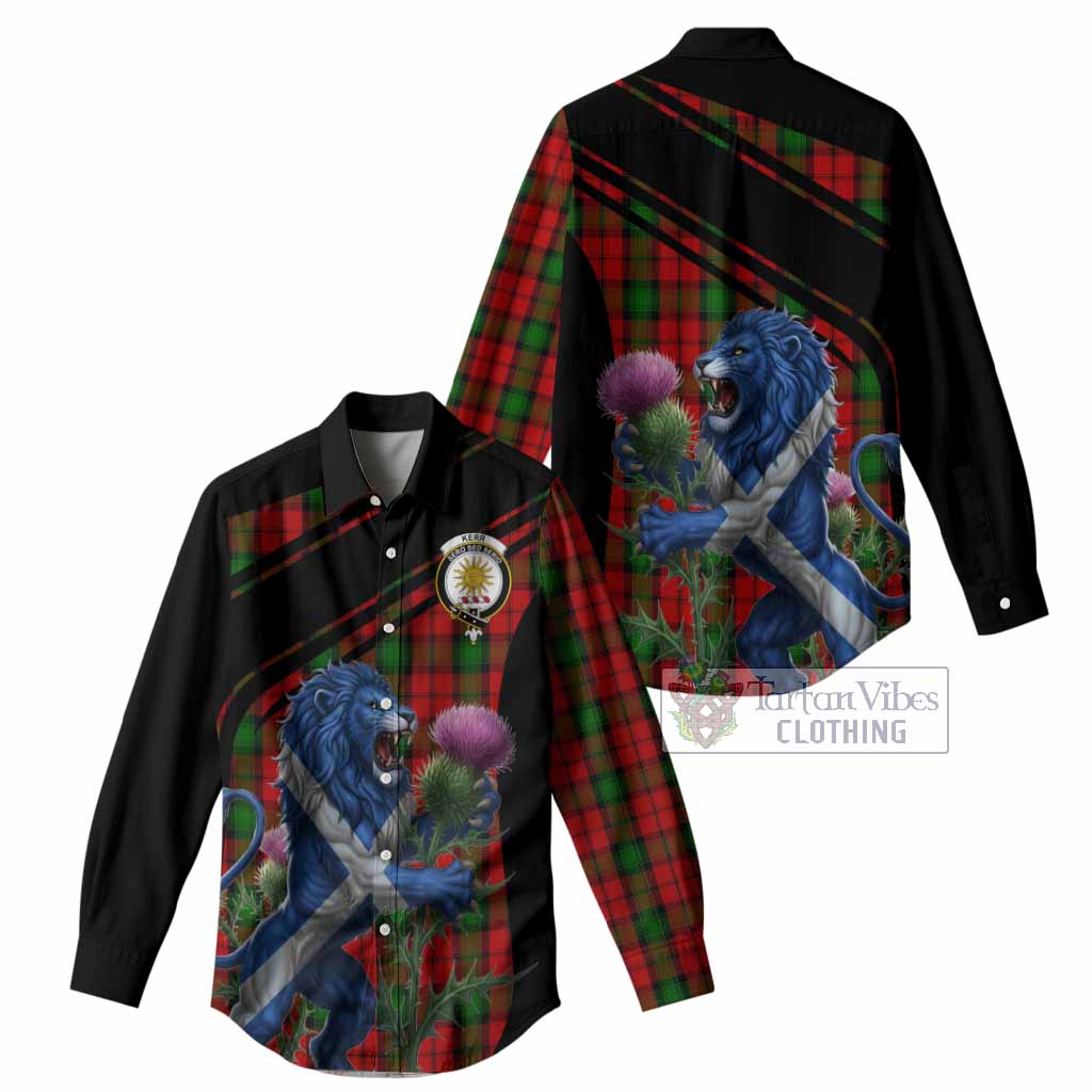 Kerr Tartan Crest Women Casual Shirt Scottish Lion Rampant Thistle
