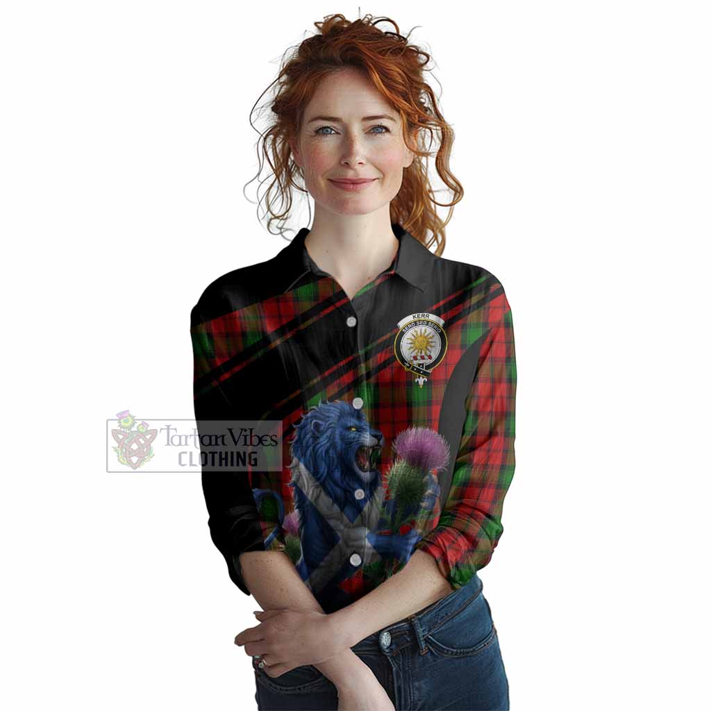 Kerr Tartan Crest Women Casual Shirt Scottish Lion Rampant Thistle