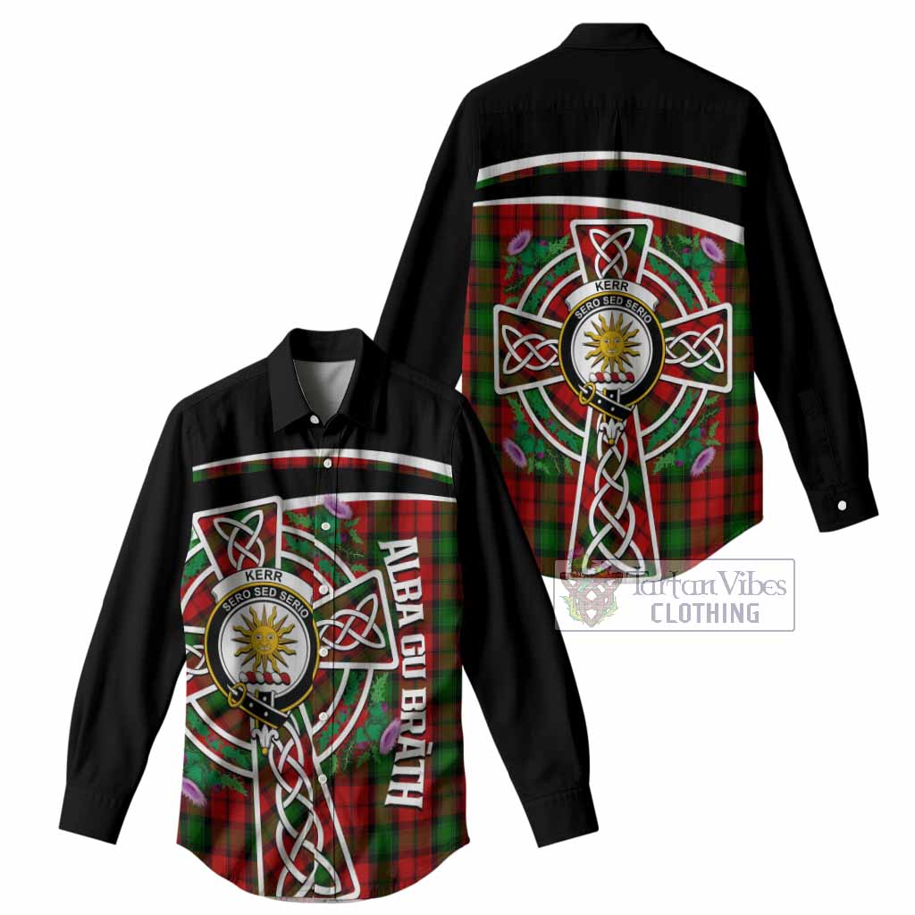 Kerr Tartan Crest Women Casual Shirt Scottish Thistle Celtic Cross Alba Gu Brath