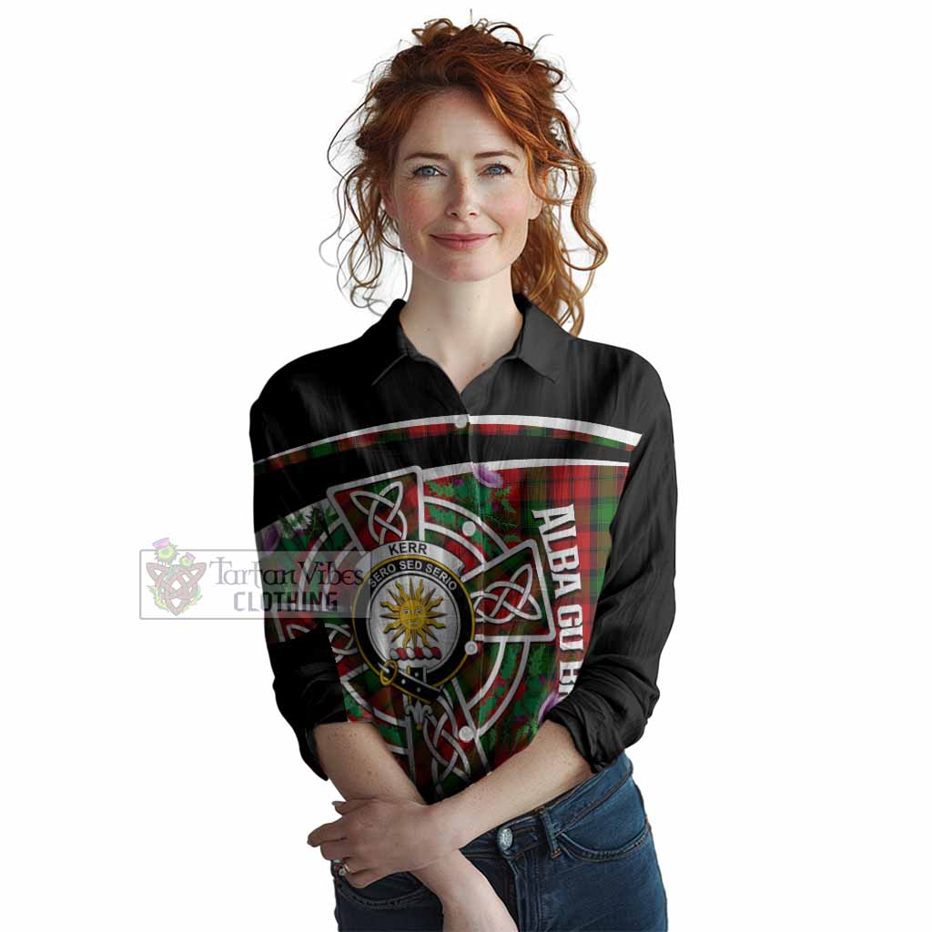 Kerr Tartan Crest Women Casual Shirt Scottish Thistle Celtic Cross Alba Gu Brath