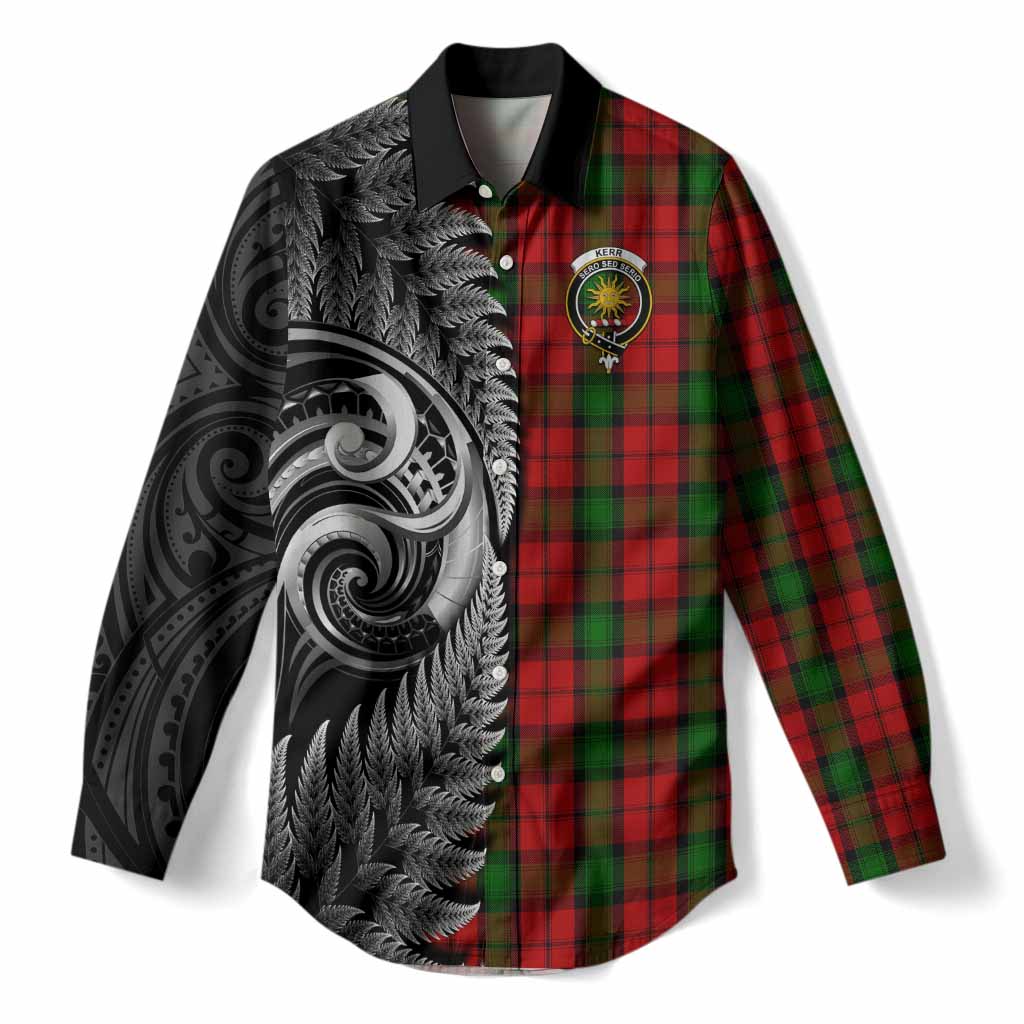 Kerr Tartan Crest Women Casual Shirt With New Zealand Silver Fern Maori Koru