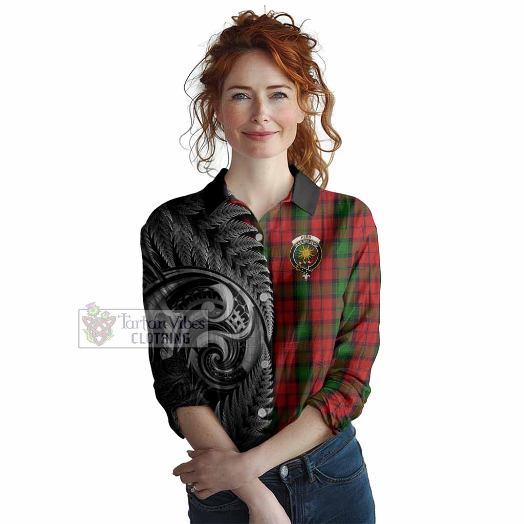 Kerr Tartan Crest Women Casual Shirt With New Zealand Silver Fern Maori Koru