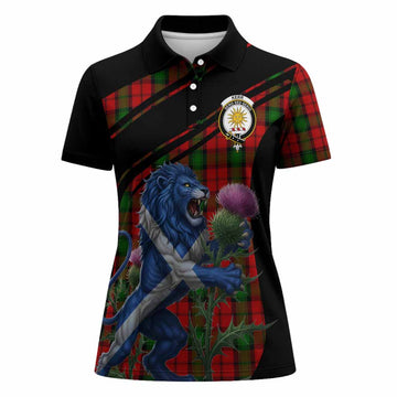 Kerr Tartan Crest Women Polo Shirt Scottish Lion Rampant Thistle