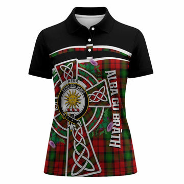 Kerr Tartan Crest Women Polo Shirt Scottish Thistle Celtic Cross Alba Gu Brath
