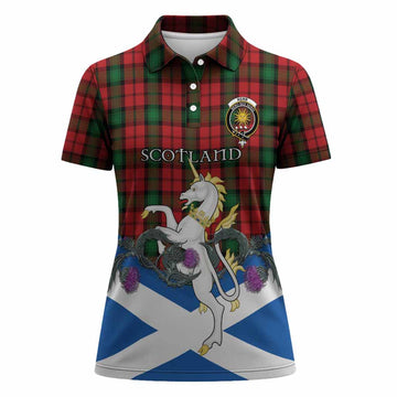 Kerr Tartan Crest Women Polo Shirt Scottish Unicorn With Thistle