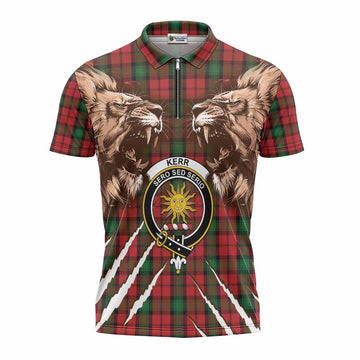 Kerr Tartan Crest Zipper Polo Shirt Ferocious Lion Style