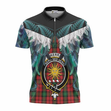 Kerr Tartan Crest Zipper Polo Shirt New Zealand Maori Korowai Cloak
