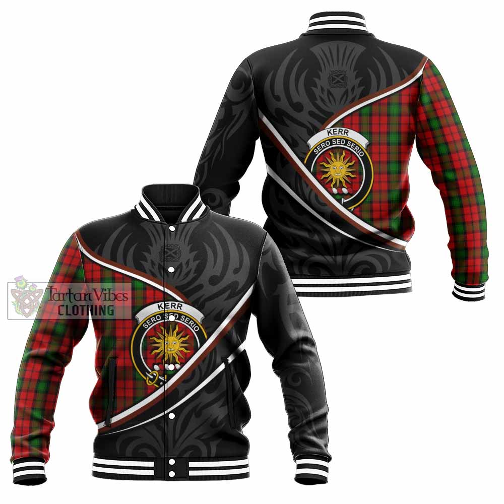 Kerr Tartan Family Crest Baseball Jacket Celtic Scottish Thistle Floral - Tartan Vibes Clothing